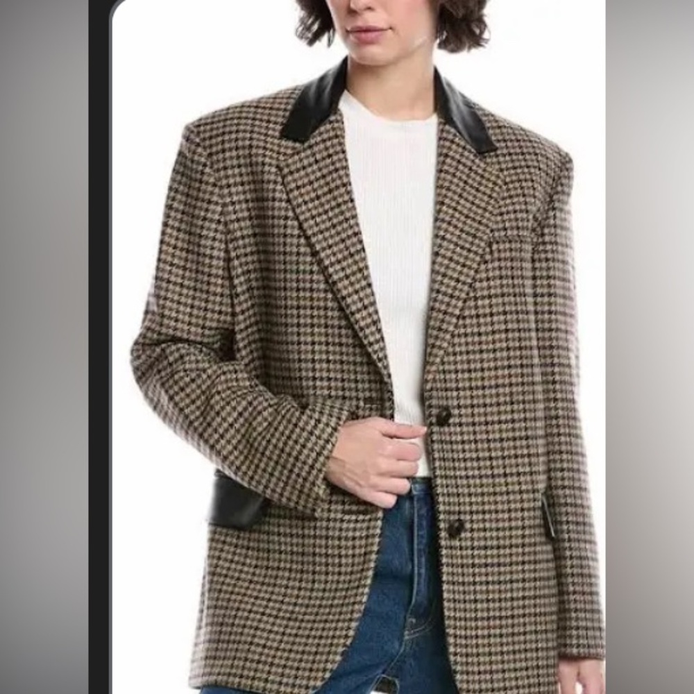 Rag & Bone Houndstooth Blazer with Black Leather Accents